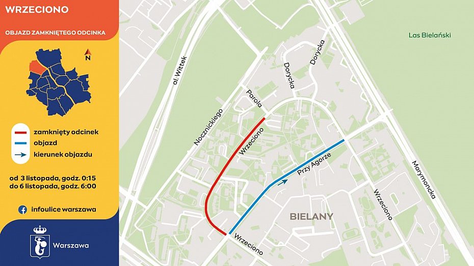Ulica Wrzeciono w remoncie. Trzy dni utrudnień na Bielanach